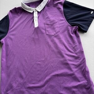 Nike Dri-FIT Polo Shirt XL Purple Navy Colorblock Pocket Standard‎ Fit